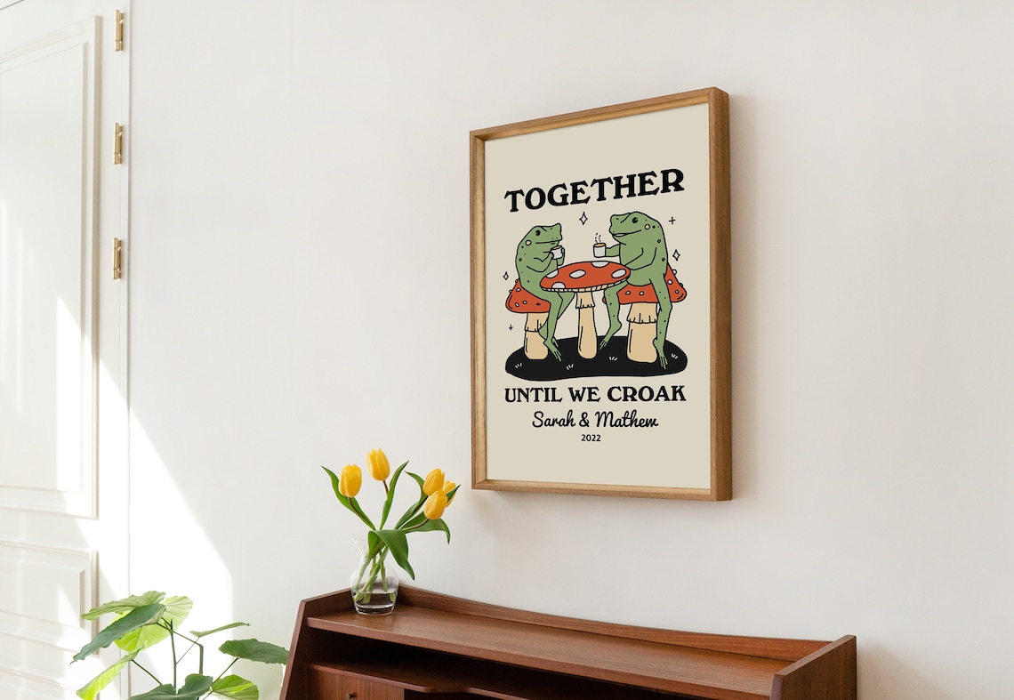 Personalized Couple Frog Illustration, Retro Aesthetic - Image 2