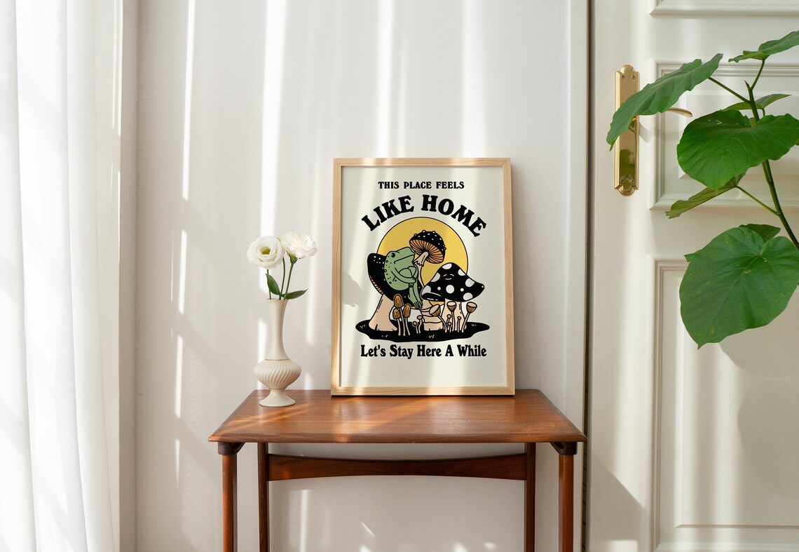 Retro Frog Mushroom Illustration 70s Poster Print - Image 2