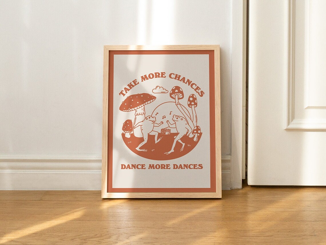 Dancing Frog Vintage Mushroom Wall Print, Rustic - Image 3