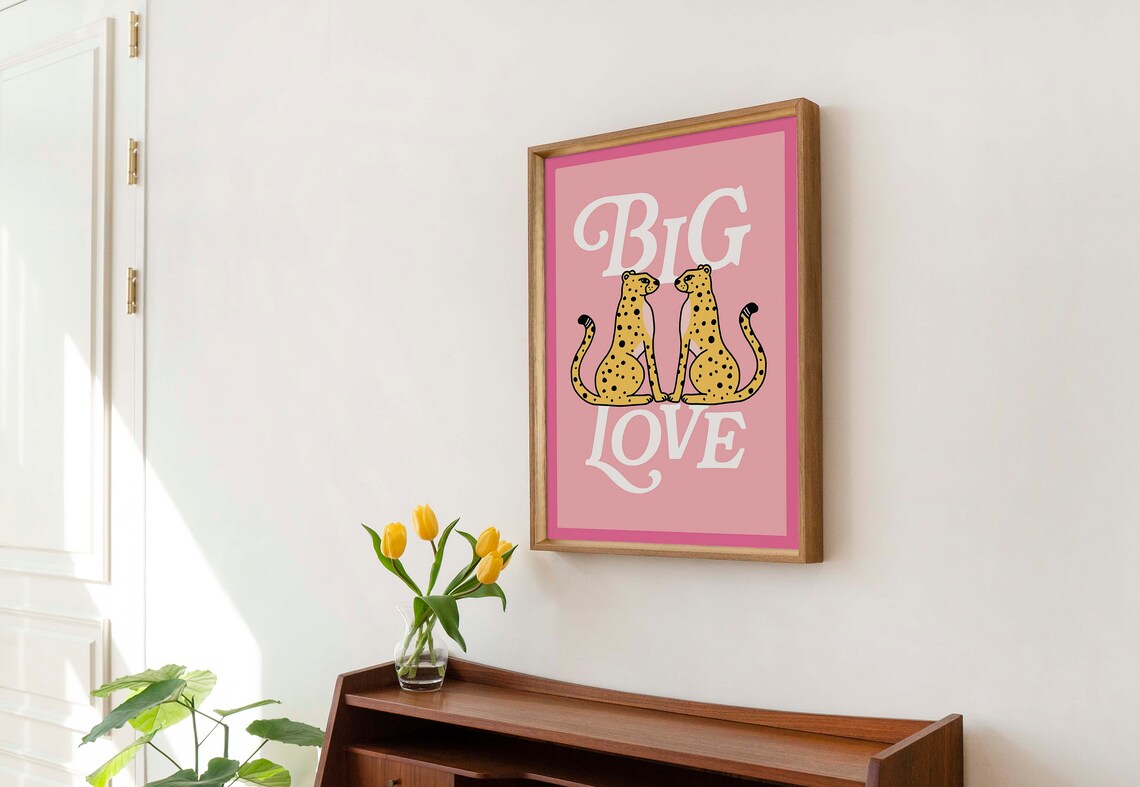 Big Love Yellow Cheetahs Maximalist Pink Animal Statement Poster - Image 2