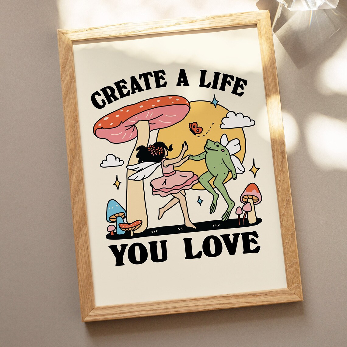 Whimsical Fairy Frog Retro Mushroom Poster, Pink Decor - Image 3