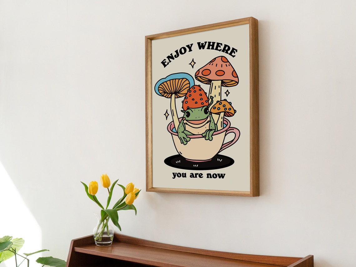Cute Mushroom Cottagecore Print Cute Frog Prints Quote Retro Wall Decor Large Art Prints - Image 2