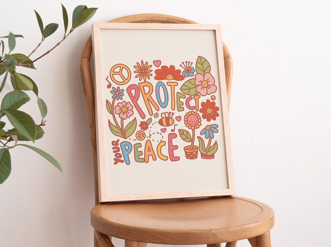 Retro Wildflower Poster, Pastel Doodles Art Print - Image 3