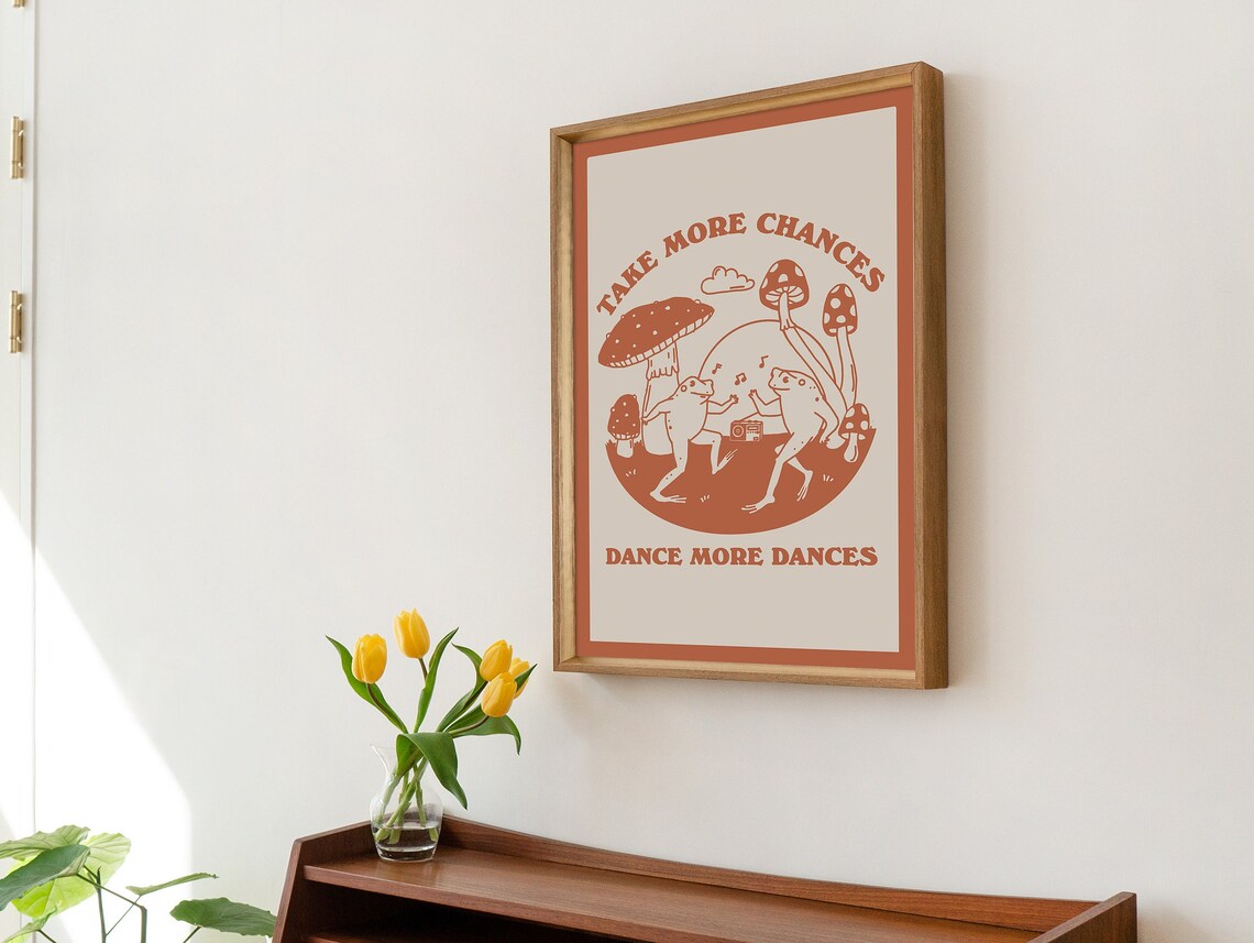 Dancing Frog Vintage Mushroom Wall Print, Rustic - Image 2