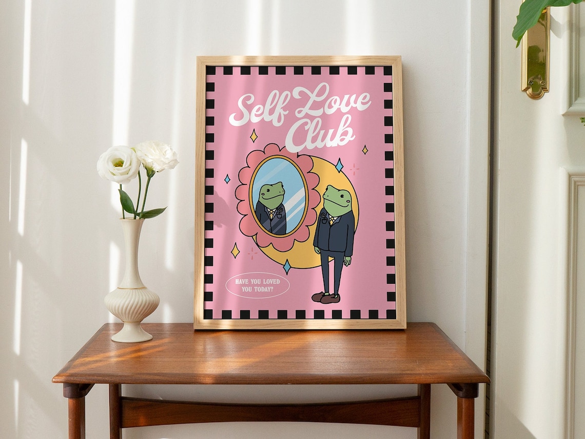 Girly Frog Self Care Positivity Retro Y2K Art Print - Image 2