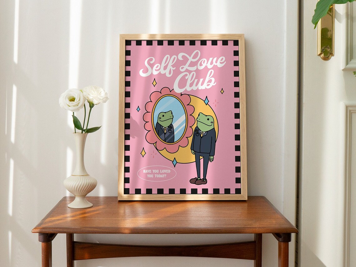 Girly Frog Self Care Positivity Retro Y2K Poster - Image 2