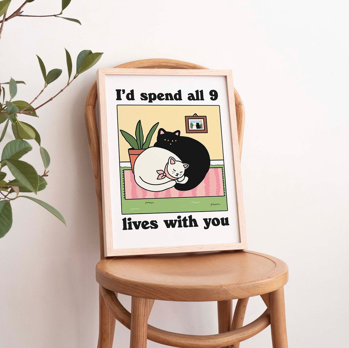 Retro Cat Romantic Quote Poster, Cozy Home Print - Image 3