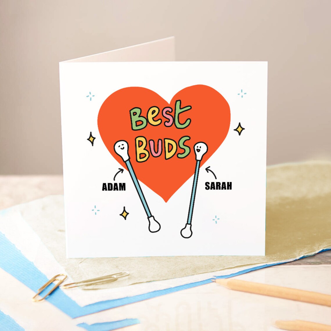 Best Buds Cotton Bud Punny Birthday Card For Best Friend Custom Names - Image 3