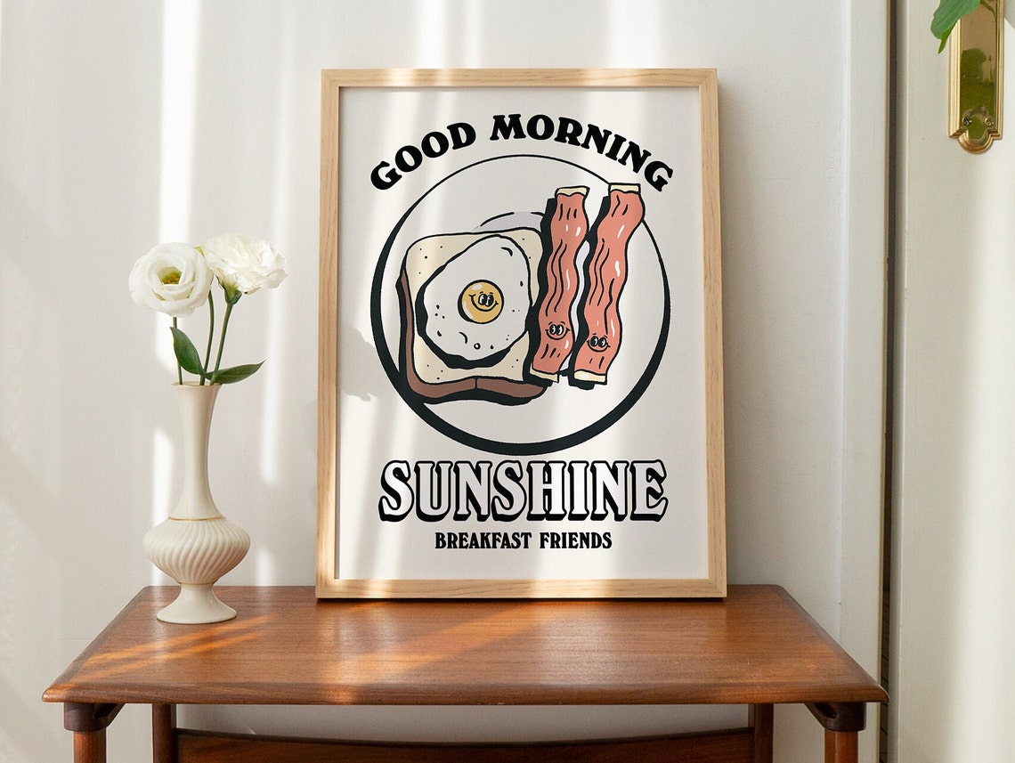 Cute Kitchen Wall Print Print Retro Food Wall Decor Large Breakfast Art Prints Eggs And Bacon Print - Image 2