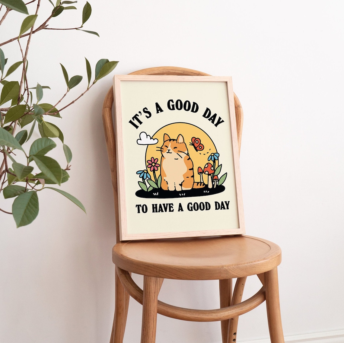 Cat Illustration Happiness Quote, Cute Kids Room Art Print - Image 2