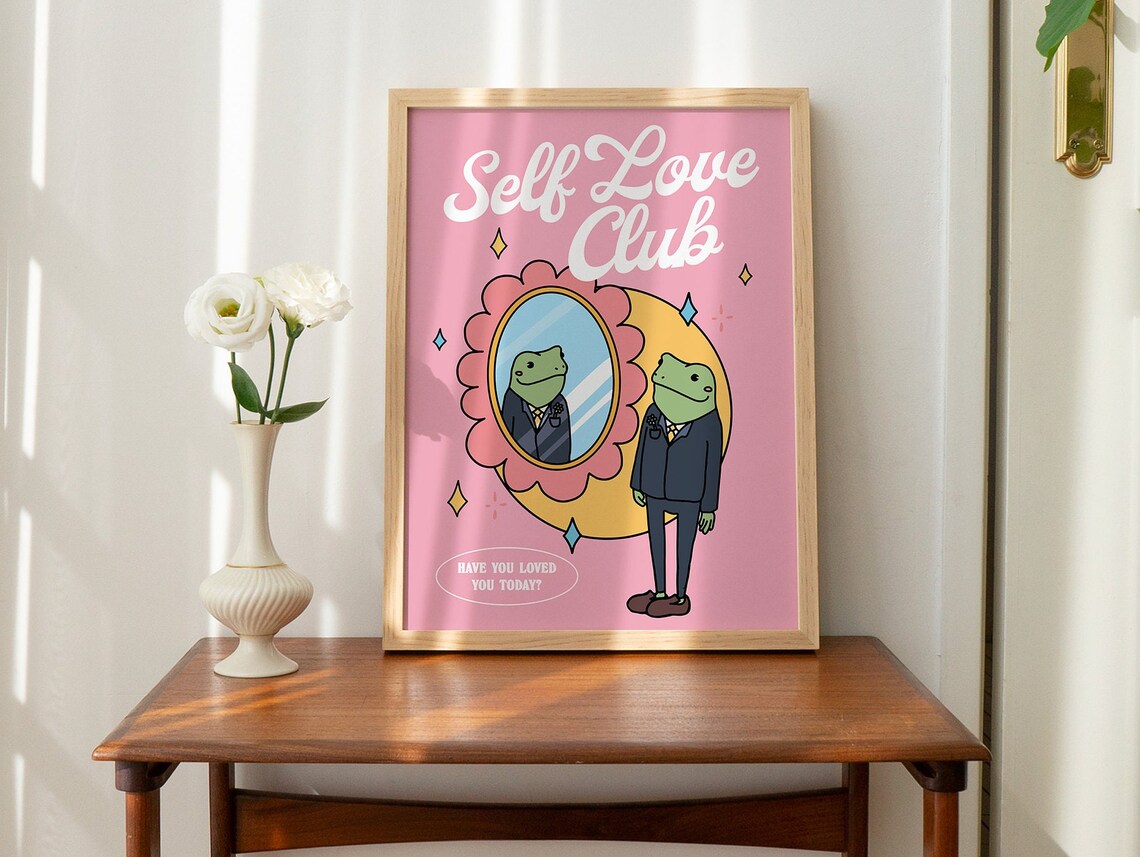 Girly Frog Self Care Club Retro Art Print - Image 2