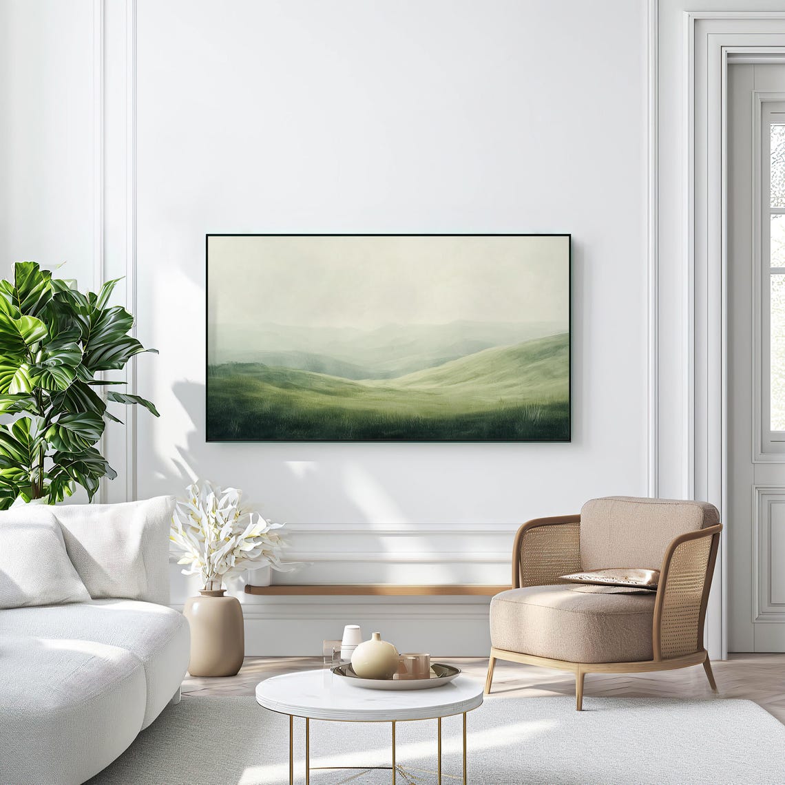 Misty Green Hills Rolling Meadow Minimalist Landscape Poster - Image 2