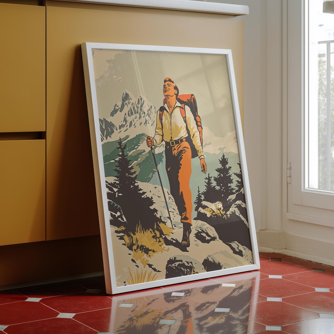 Outdoor Poster Adventure Mountaineer Mid-Century Art Poster