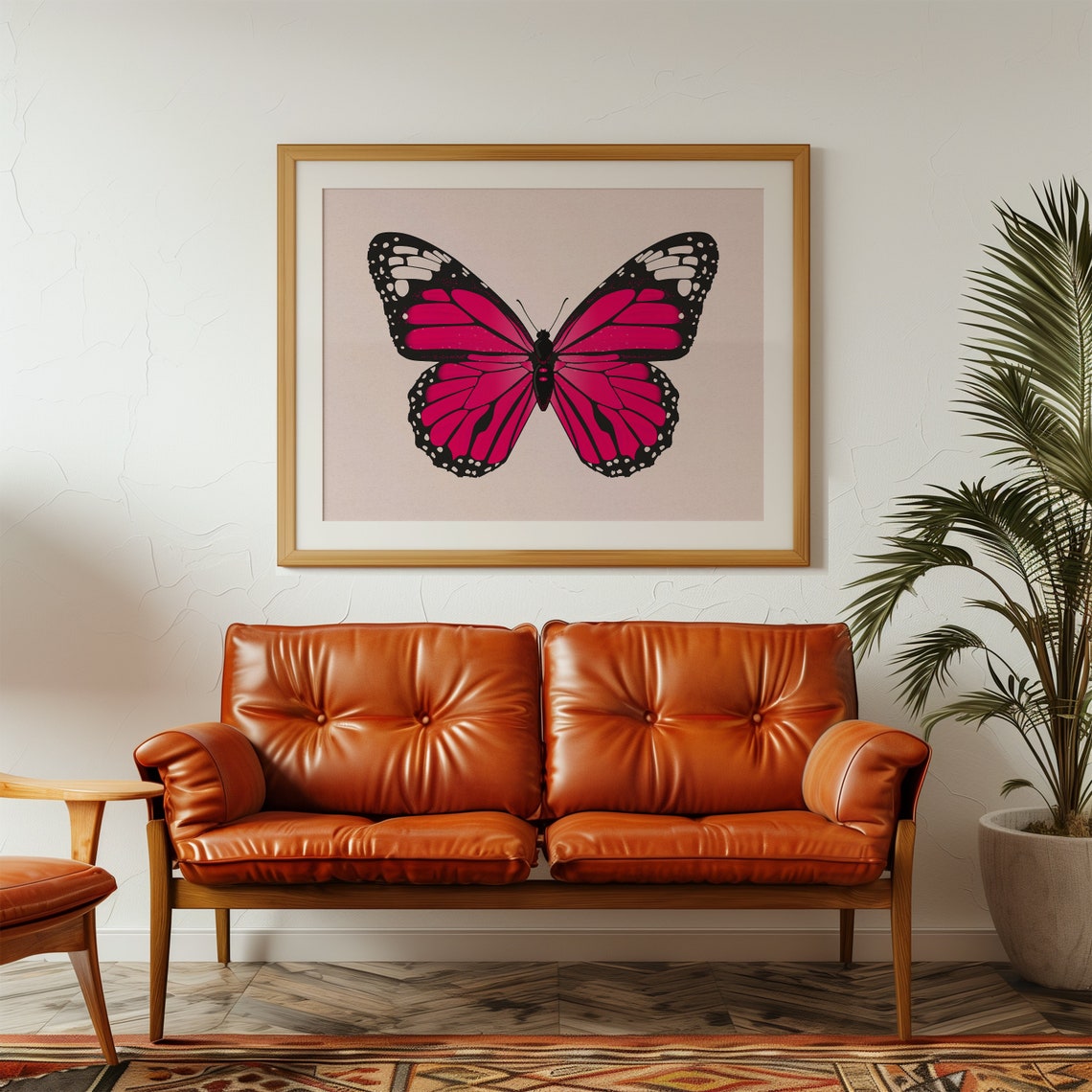 Hot Pink Butterfly Blush Background Modern Insect Art Poster - Image 2