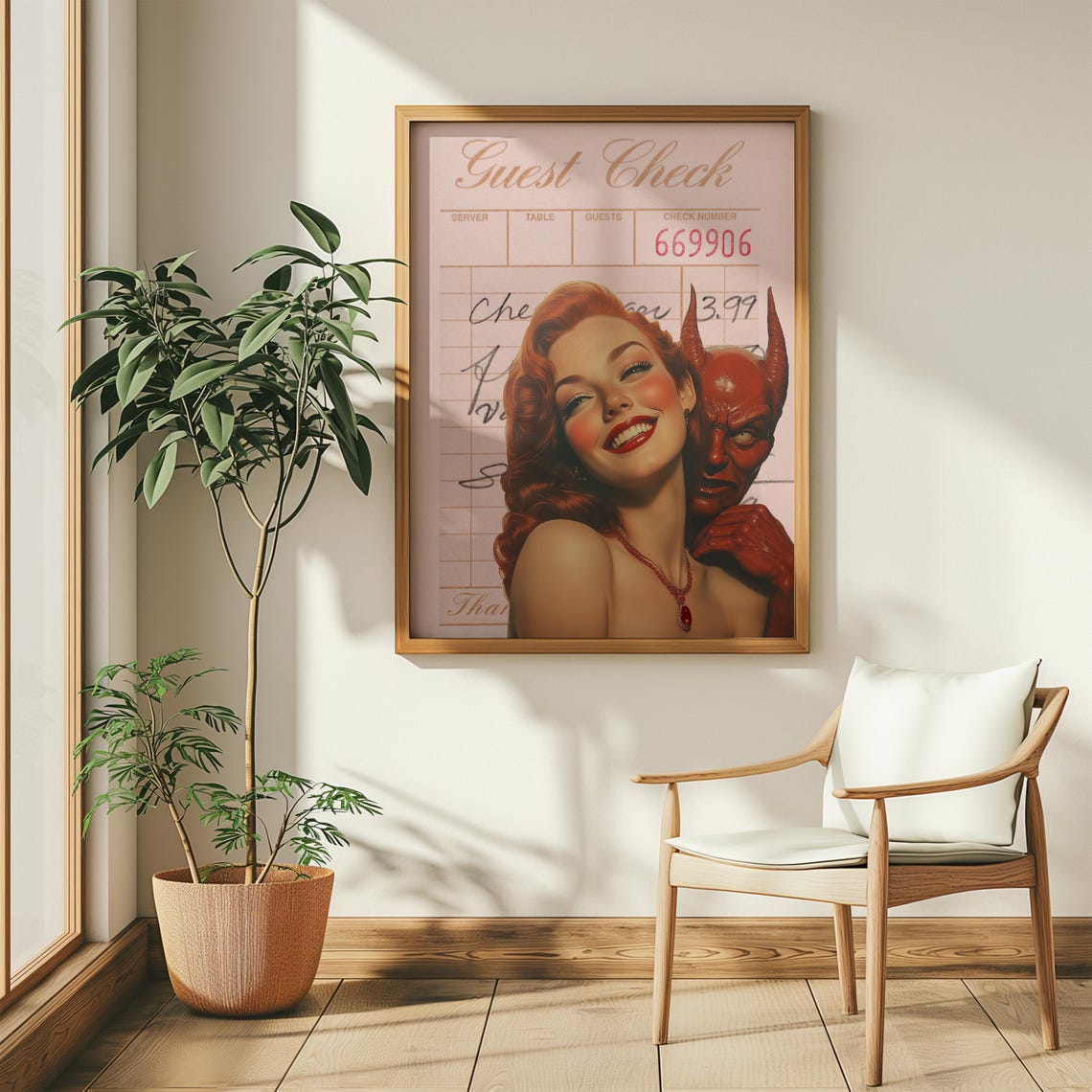 Vintage Pin Up Girl and Red Devil Retro Guest Check Halloween Poster - Image 5