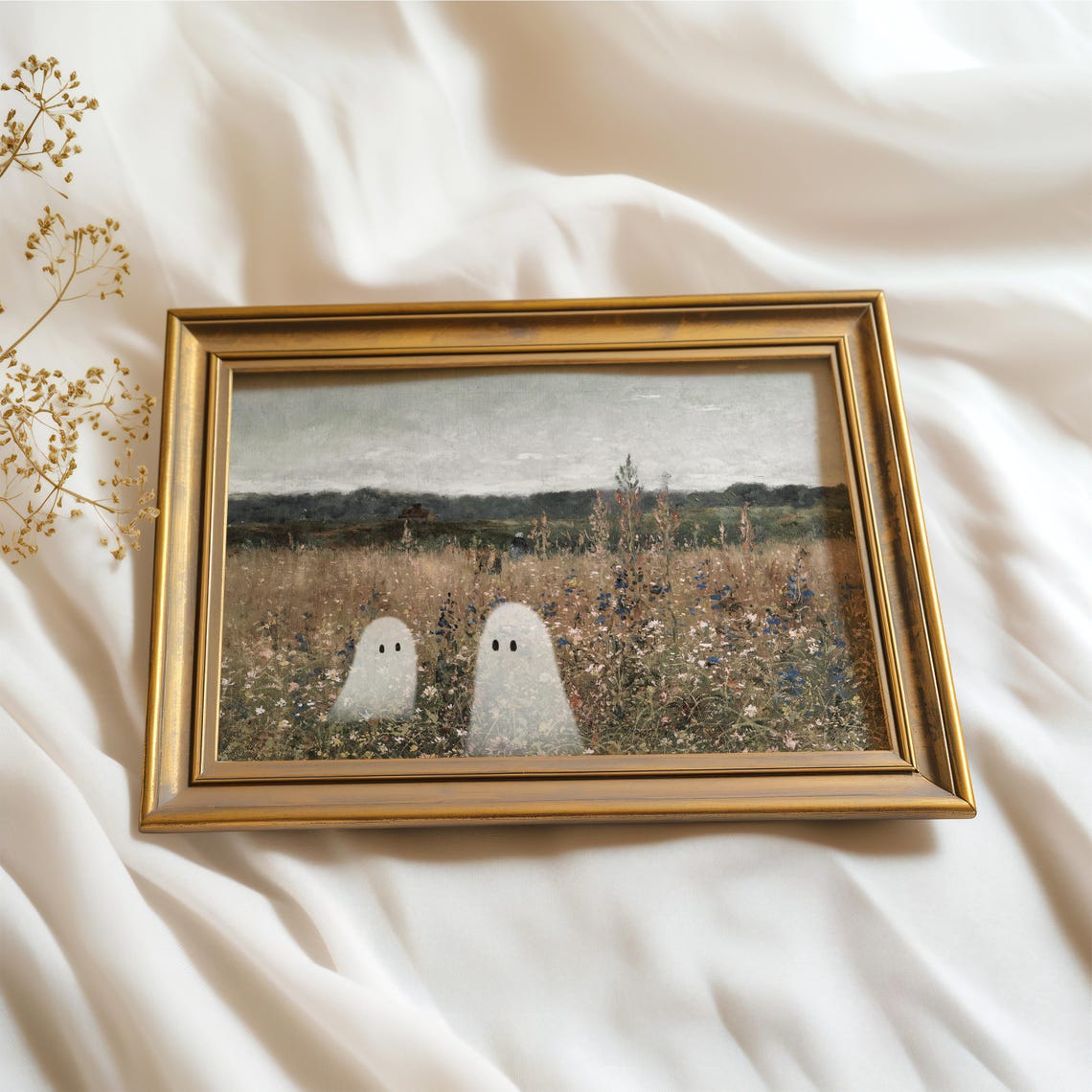 Two Cute Ghosts In A Blooming Wildflower Meadow Spring Poster - Image 3