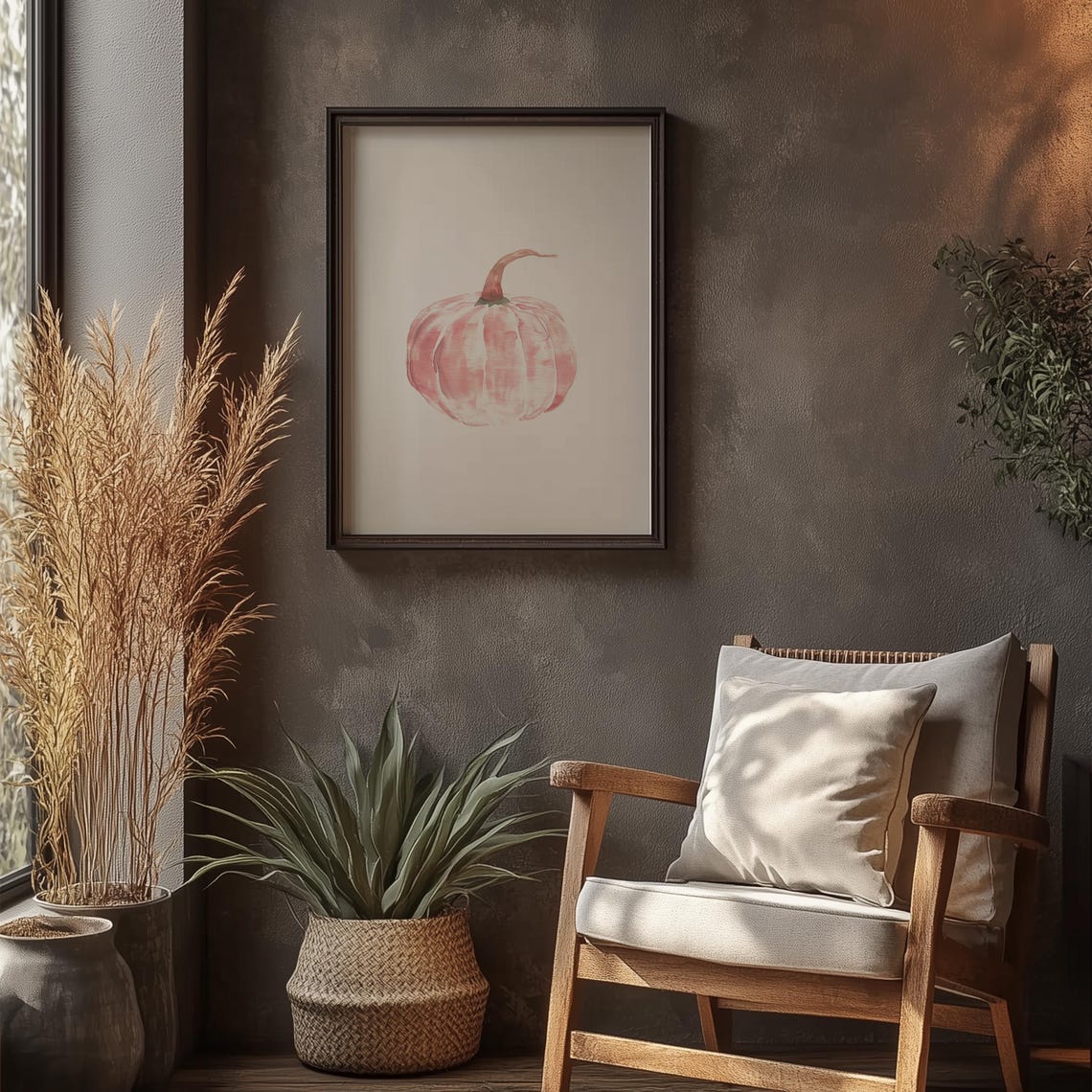 Watercolor Pink Pumpkin Minimalist Fall Kitchen Decor Poster - Image 2