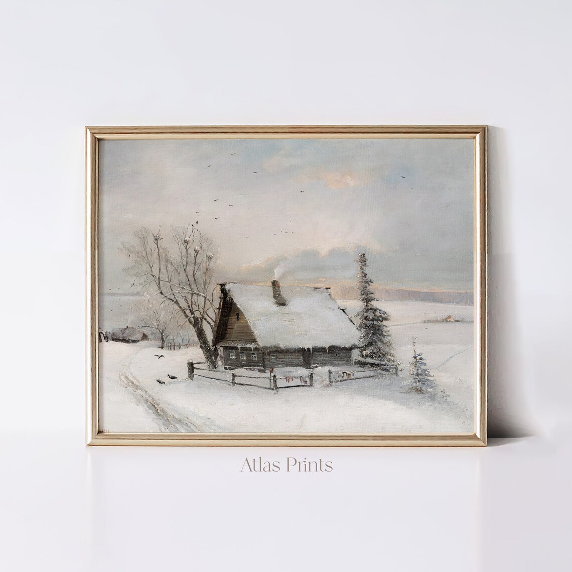 Vintage Winter Cottage Snow Landscape Antique Farmhouse Art Poster