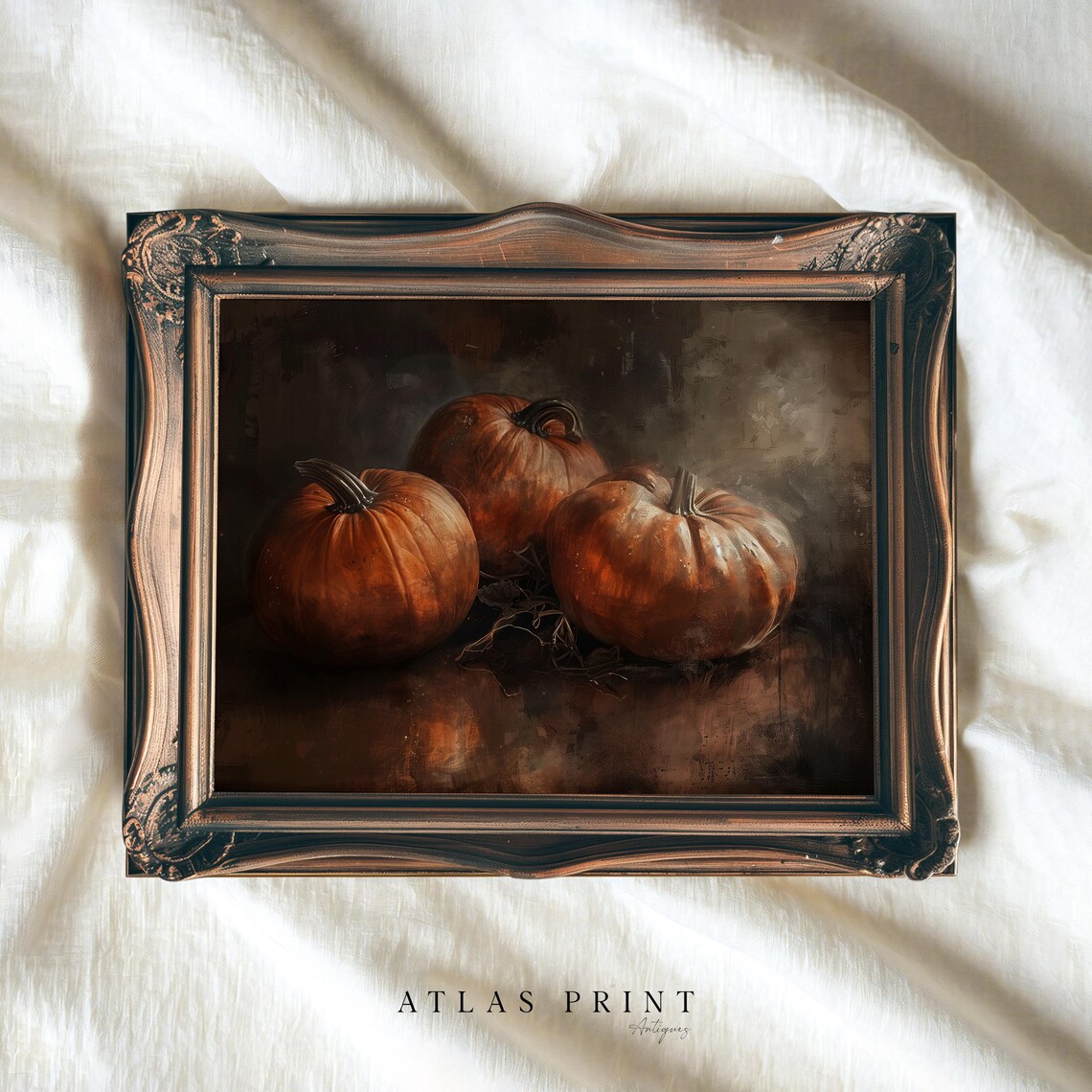 Vintage Halloween Pumpkin Art Print, Rustic Fall Decor