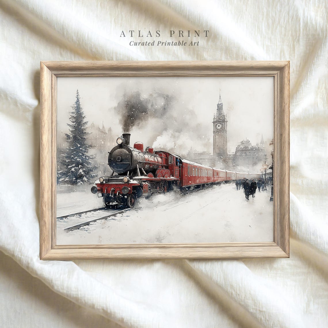 Christmas Express Train London Big Ben Snowy Winter Scene Poster
