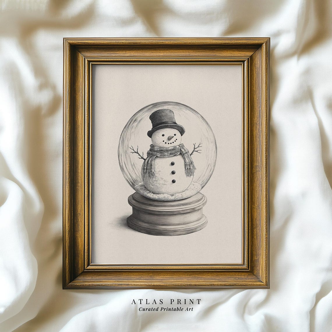 Vintage Snowman Snow Globe Sketch Neutral Christmas Decor Poster - Image 4