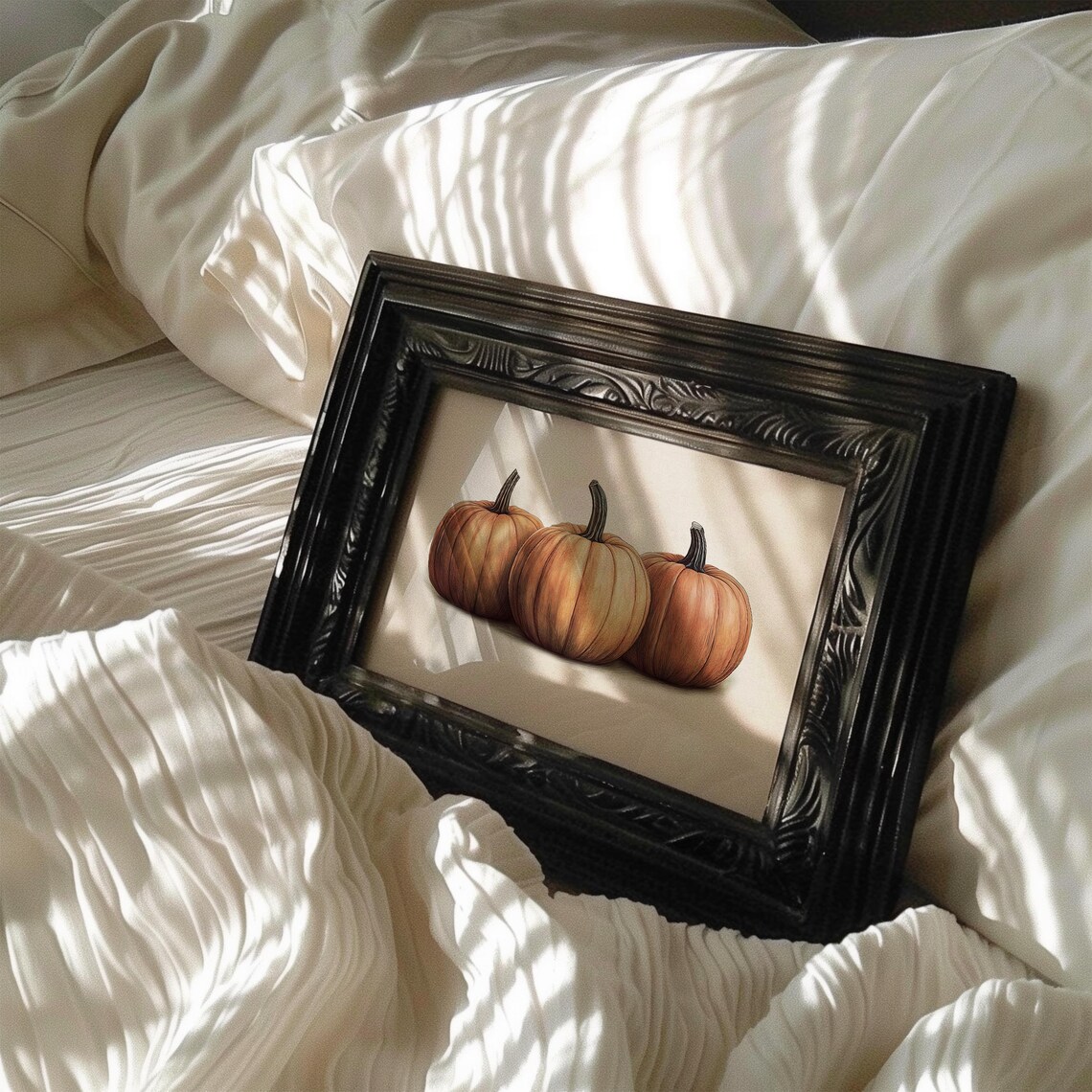 Three Pumpkins Oil Painting Still Life Orange Autumn Farmhouse Poster - Image 4