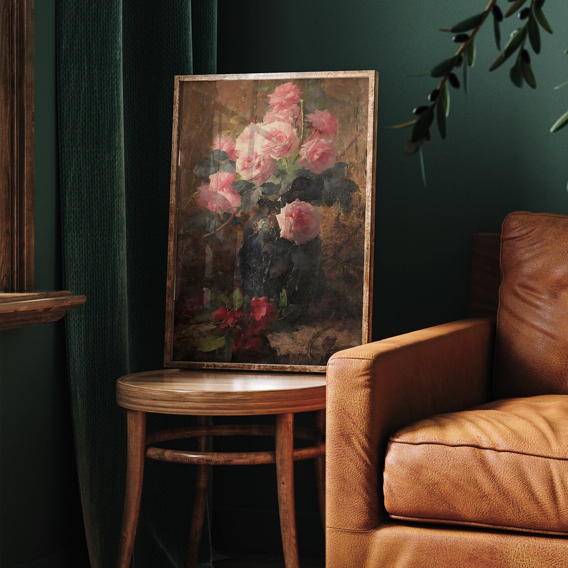 Vintage Pink Rose Still Life Oil Painting Dark Romantic Wall Poster - Image 5