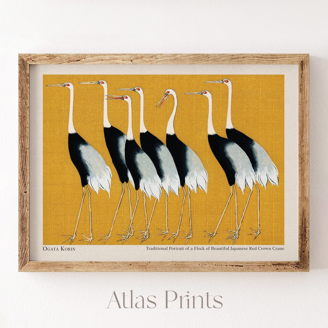 Ogata Korin Japanese Red Crown Crane Flock Gold Vintage Bird Poster