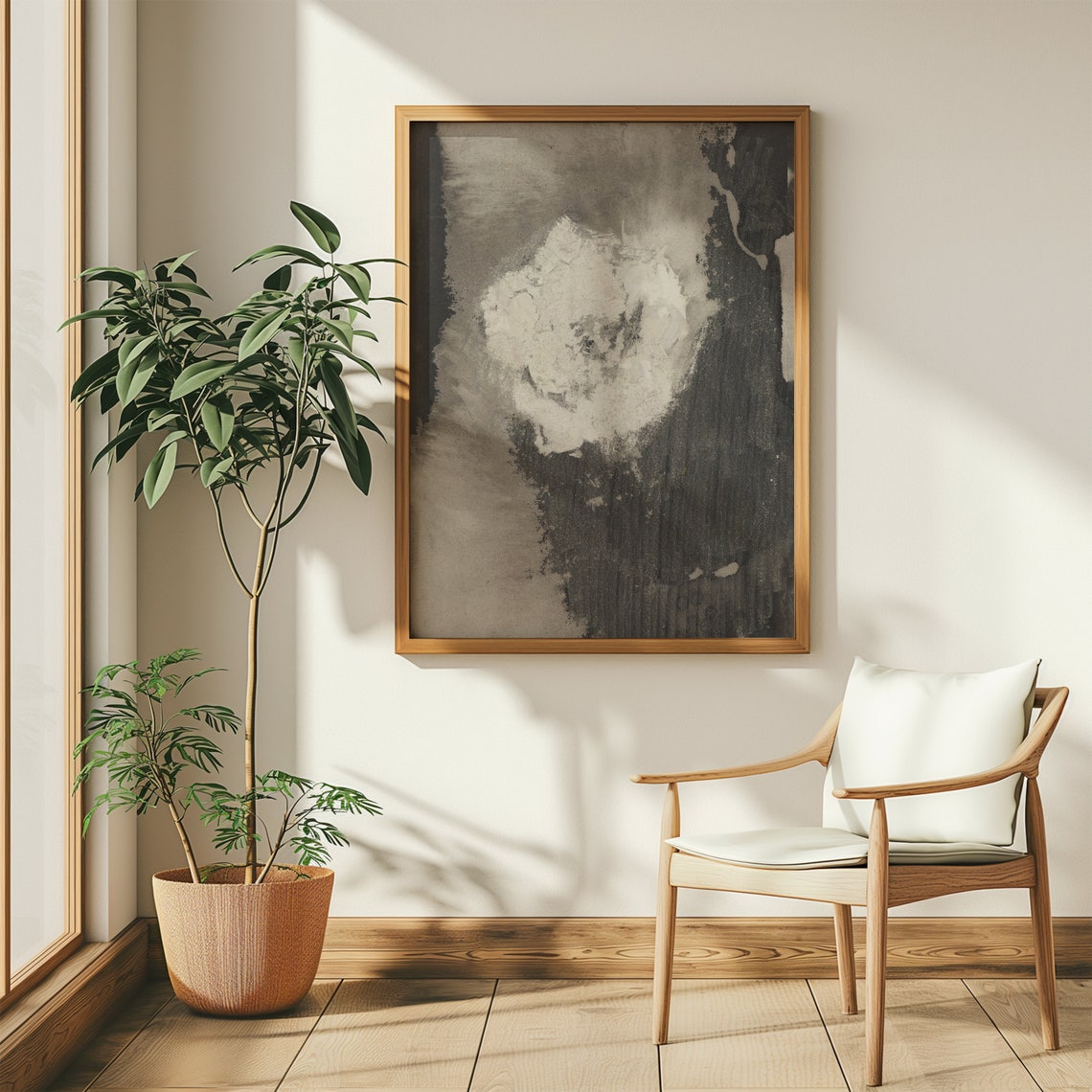 Dark Abstract Flower Sketch Monochrome Fine Botanical Art Poster - Image 4