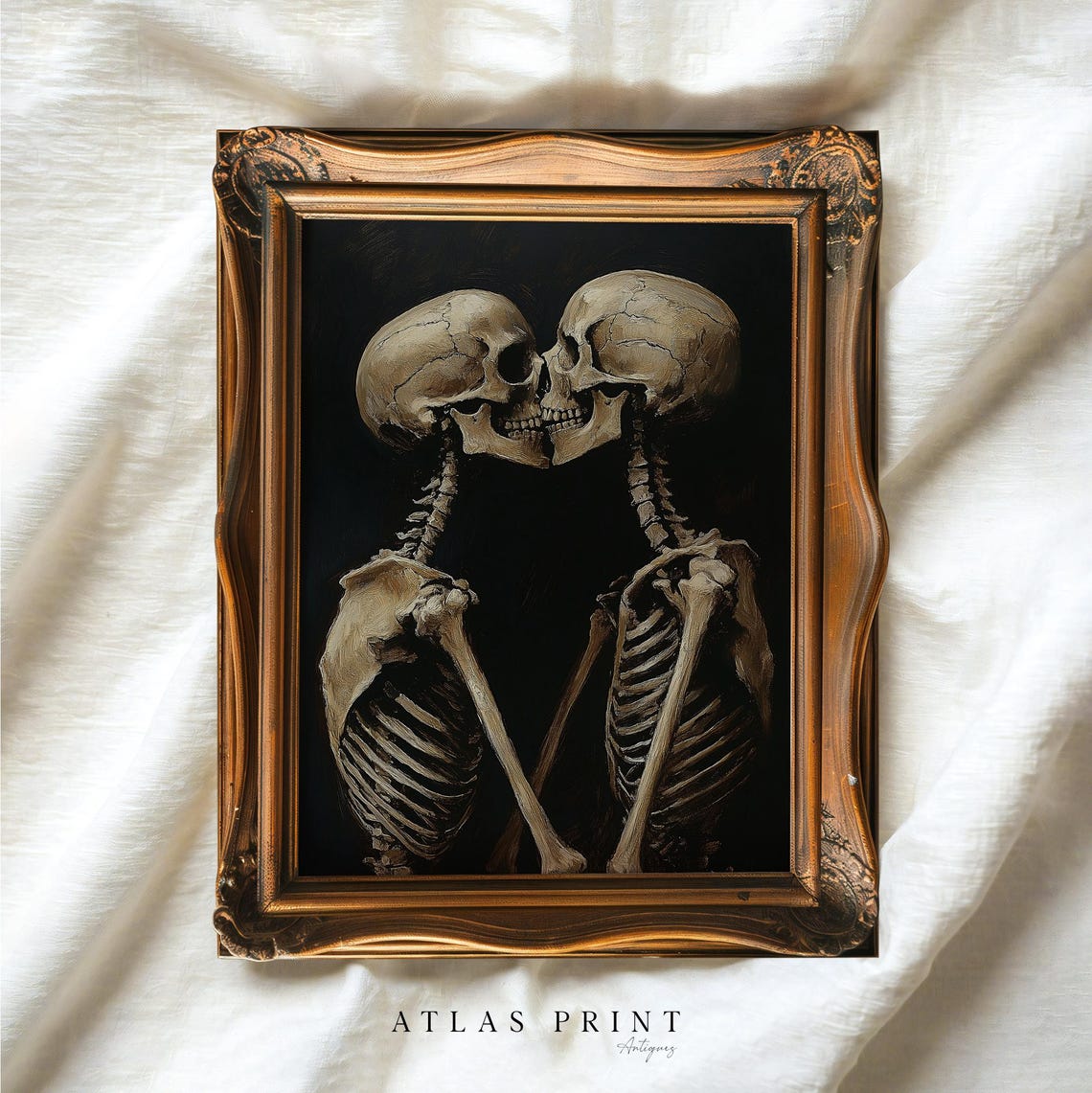 Vintage Skeletons Kissing Dark Romantic Halloween Art Poster - Image 4
