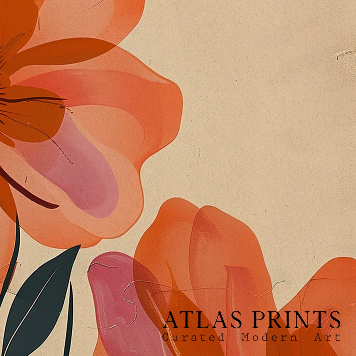 Boho Abstract Poppy Flower Art Orange Pink Modern Botanical Poster - Image 5