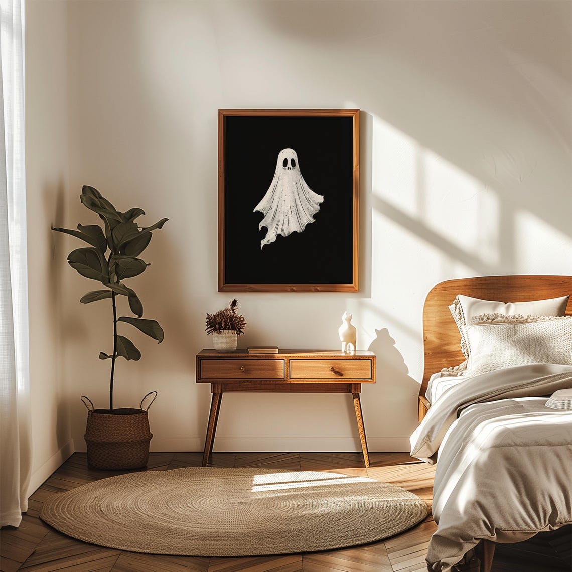 Cute White Ghost Black Background Whimsical Spooky Halloween Poster - Image 4
