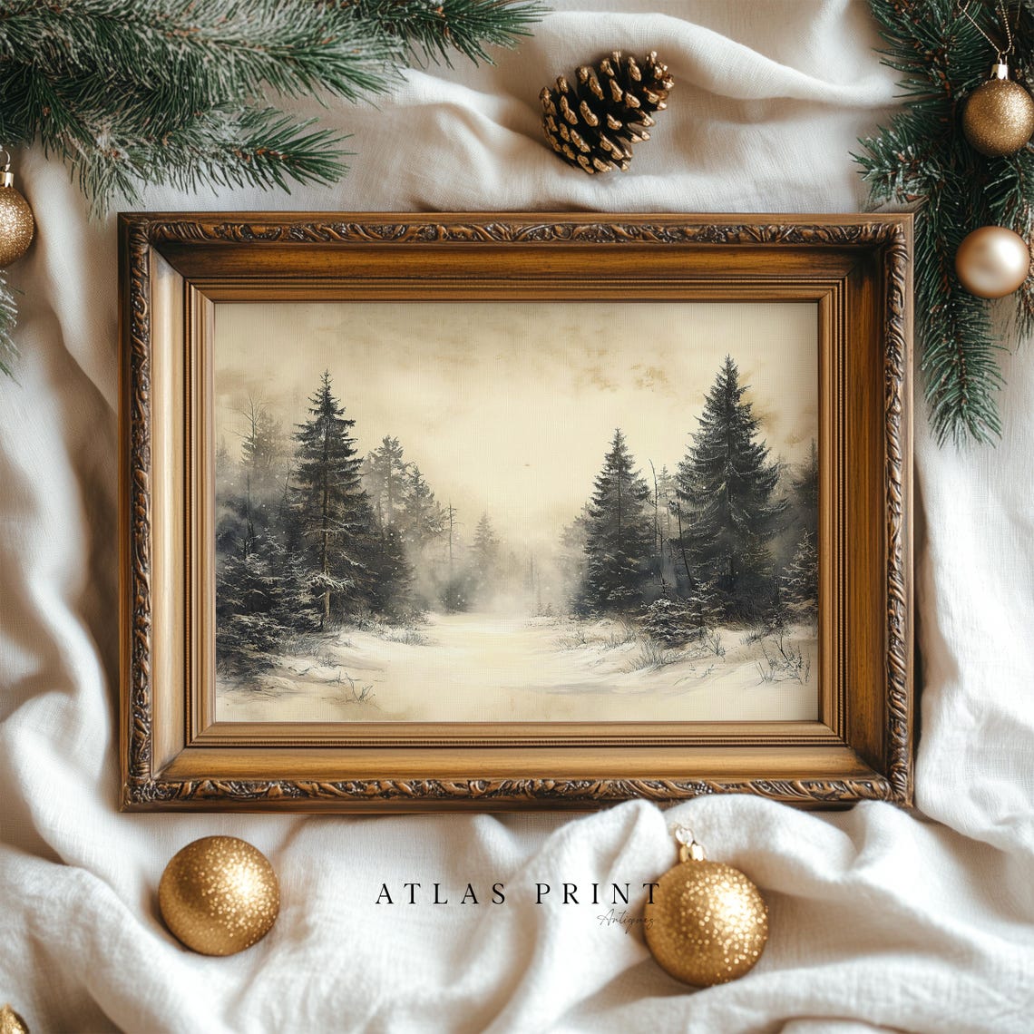 Misty Snowy Pine Forest Vintage Winter Landscape Moody Forest Poster - Image 5