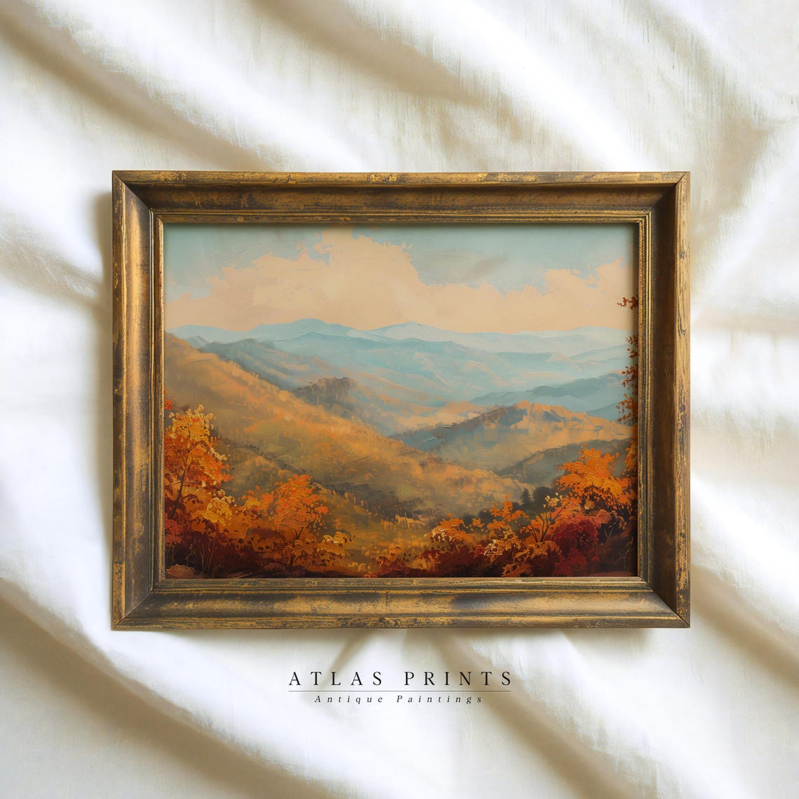 Vintage Autumn Mountain Landscape Moody Fall Forest Painting Poster