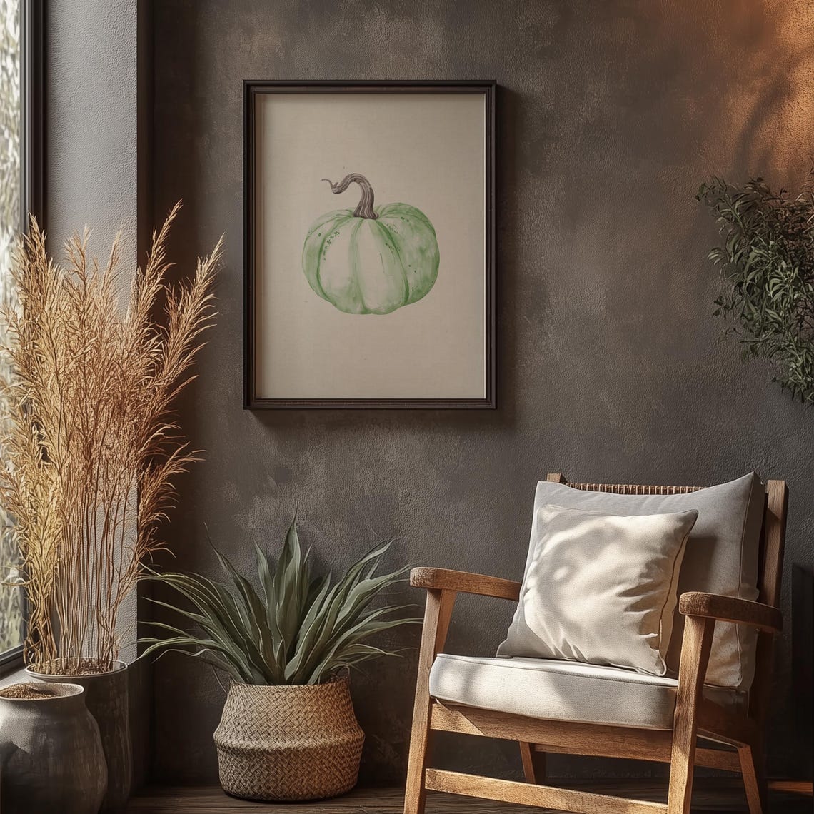 Watercolor Green Pumpkin Minimalist Fall Kitchen Decor Art Poster - Image 2