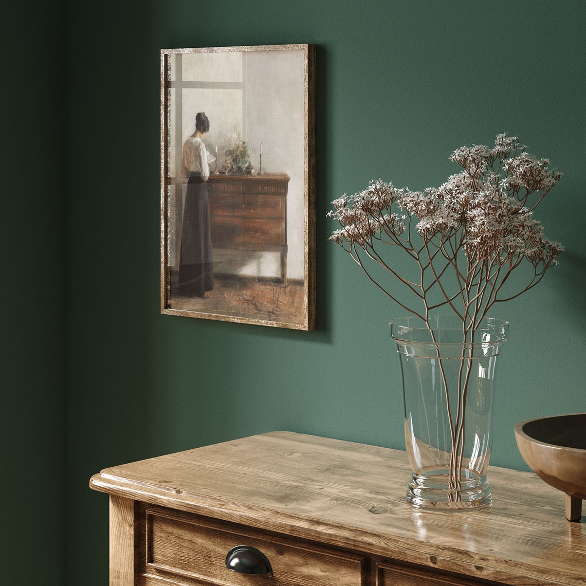 Vintage European Woman Portrait Reading Interior Muted Wall Poster - Image 3