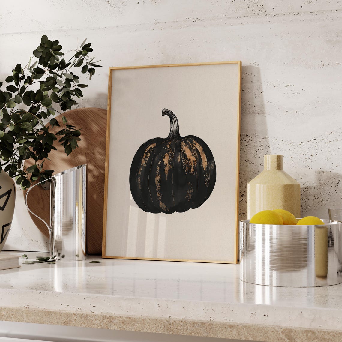 Distressed Black Pumpkin Gold Accents Minimal Autumn Fall Wall Art - Image 3