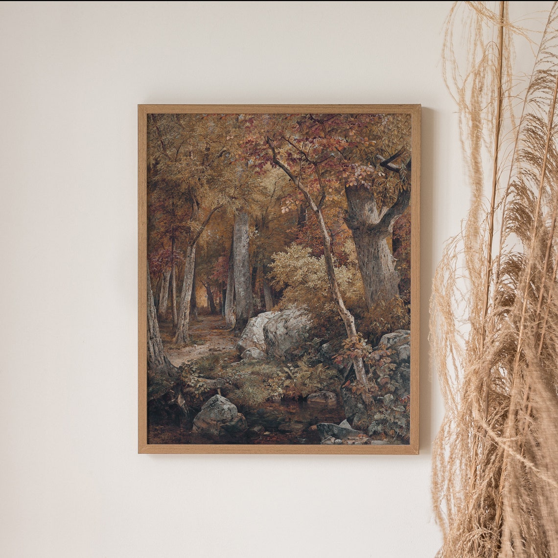 Vintage Autumn Forest Stream Landscape Antique Painting Poster - Image 3