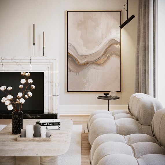 Golden Veins in Earthy Colors Abstract Marble Wave Modern Neutral Print