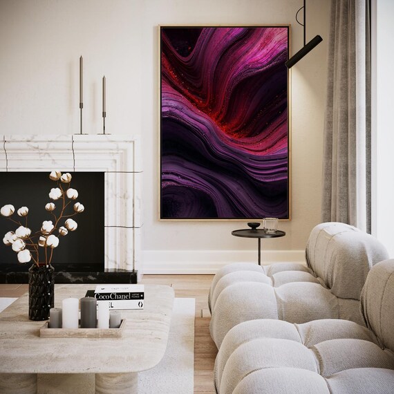 Crimson Red Purple Black Abstract Marble Swirl Modern Art Poster