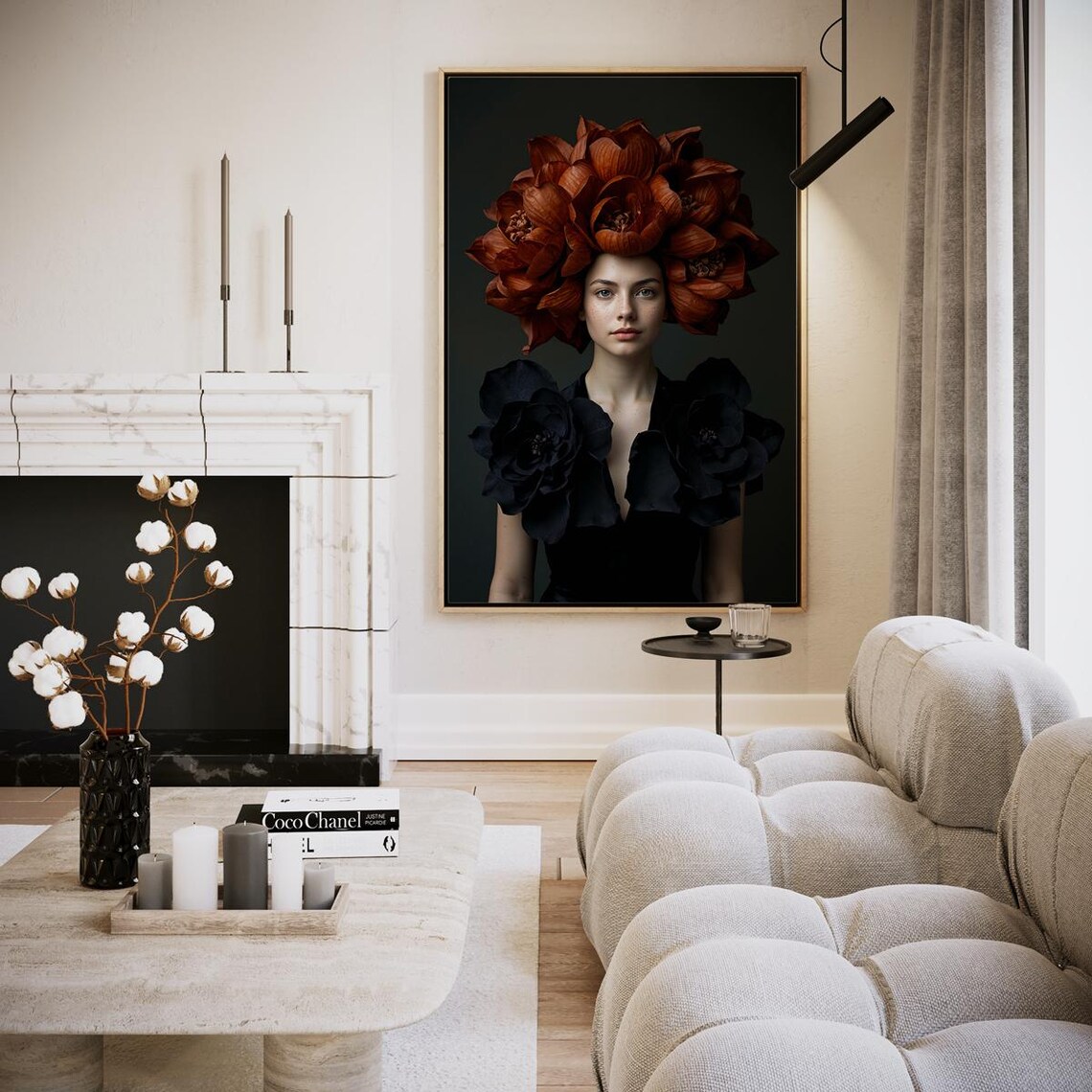 Woman Dark Rose Flower Crown Dramatic Gothic Portrait Art Poster