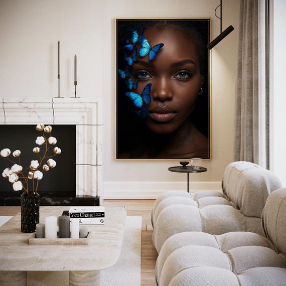 Womens Portrait Of Blue Butterflies Artwork Wall Art