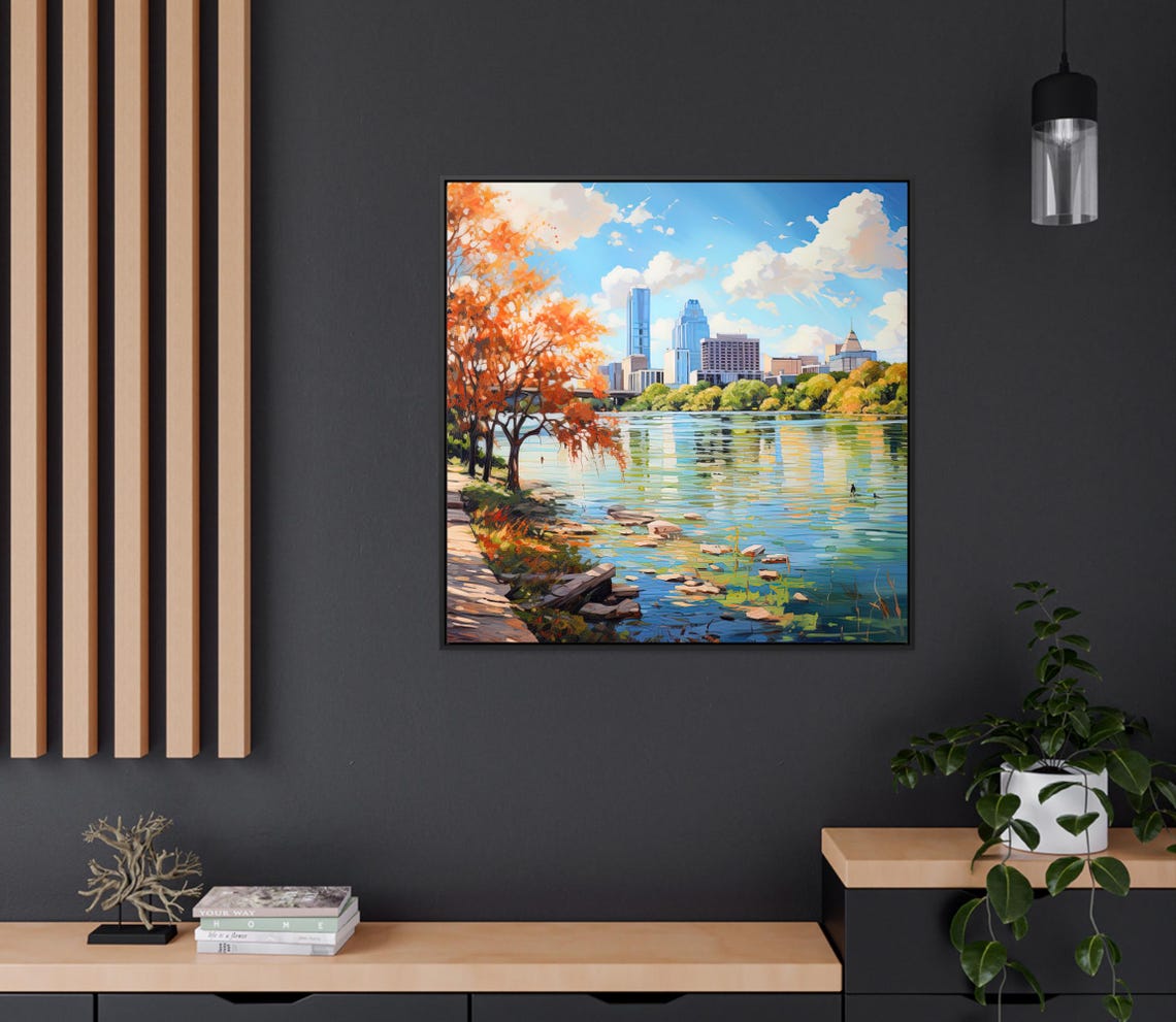 Lady Bird Lake Austin Texas Skyline Autumn Lakeside Art Poster - Image 2