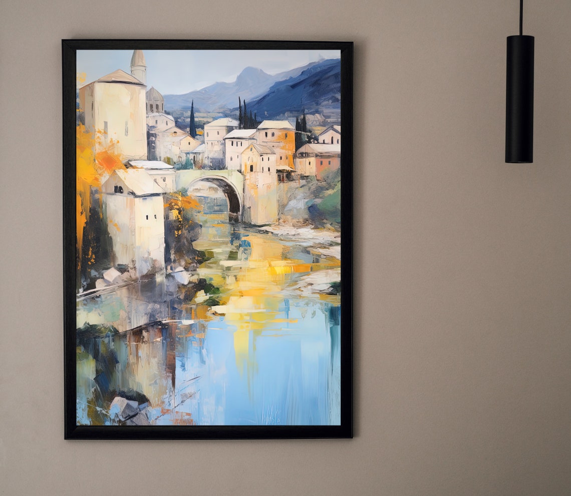Mostar Stari Most Golden River Reflection Bosnia Travel Poster - Image 4