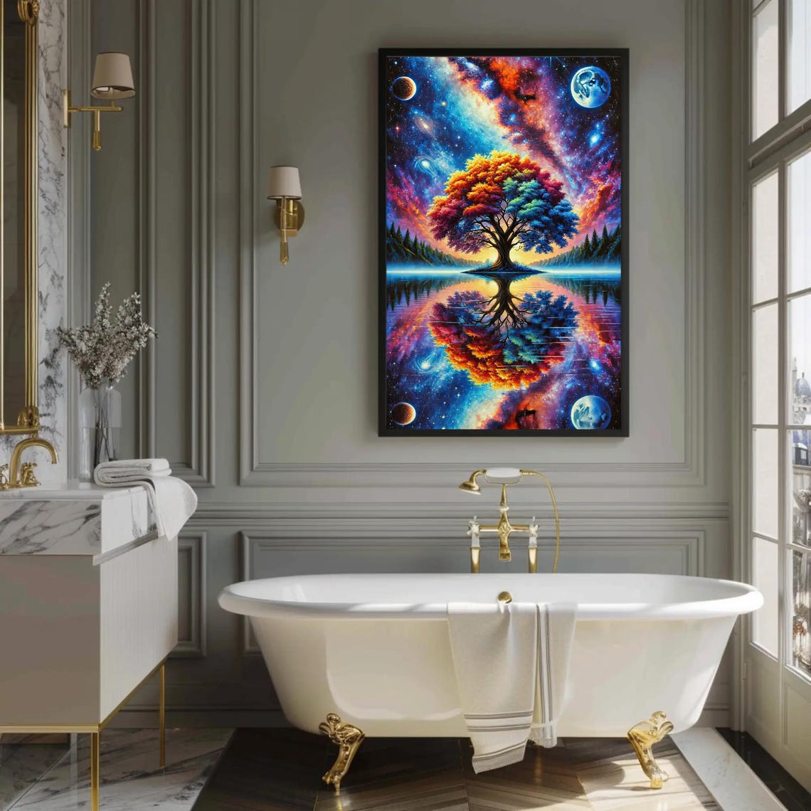 Cosmic Tree Of Life Under A Galaxy Night Sky Fantasy Art Poster - Image 2