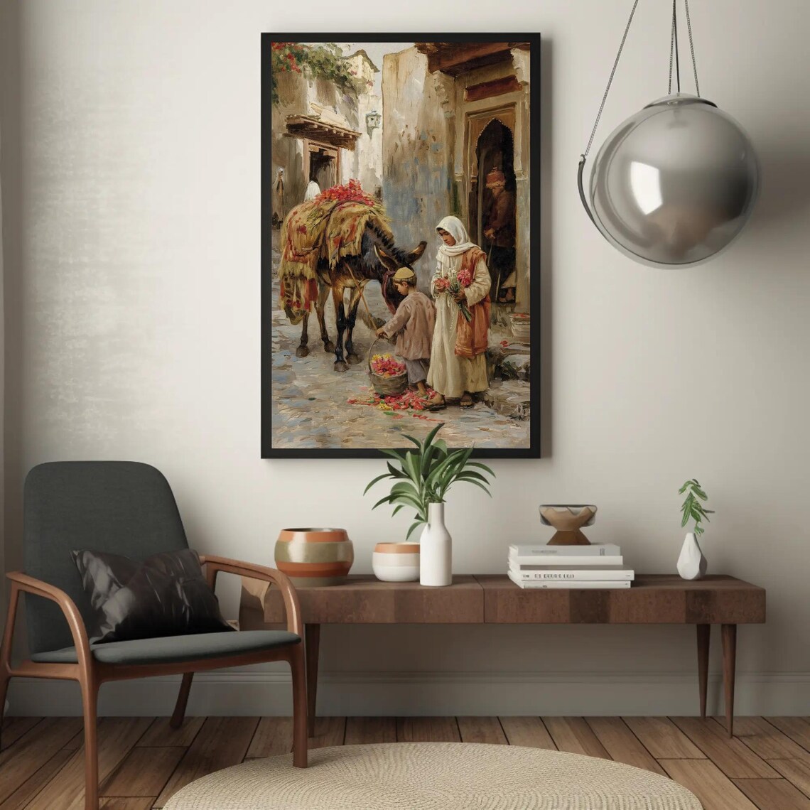 Arabian Street with Muslim Woman and Child Art Print - Image 3