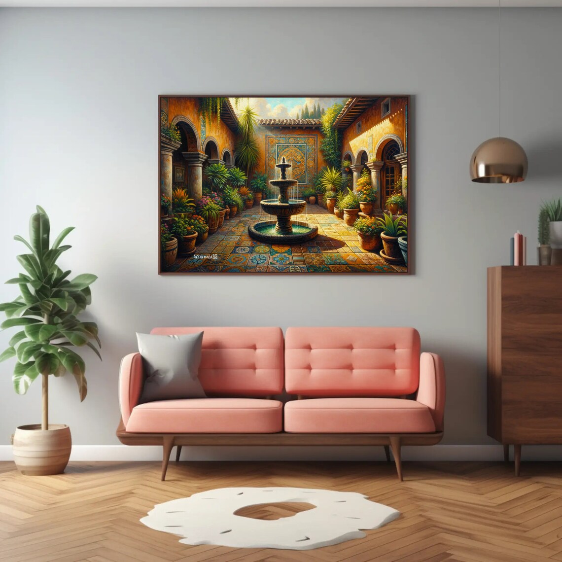 Mexican Courtyard Art Print, Traditional Garden Scene - Image 2