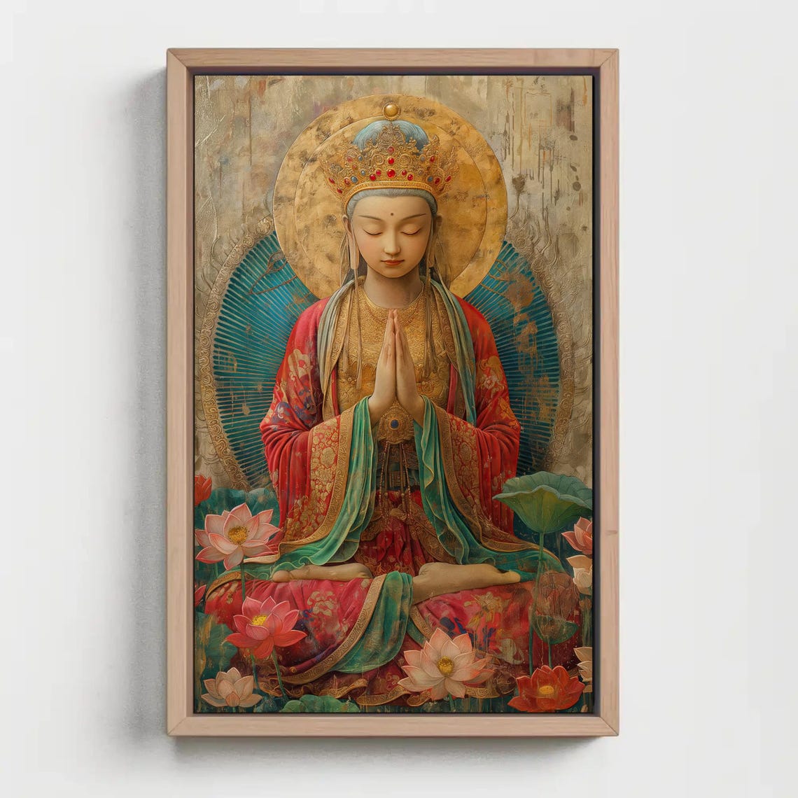 Tara Buddhist Goddess In Prayer Surrounded By Lotus Blooms Poster - Image 2