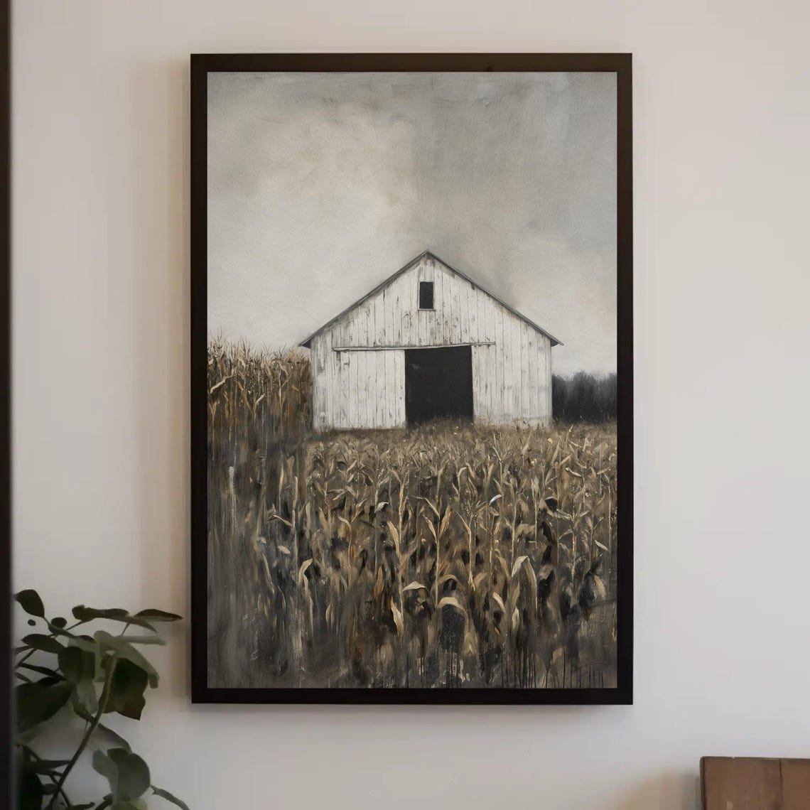 Weathered White Barn In Golden Cornfield Moody Country Poster