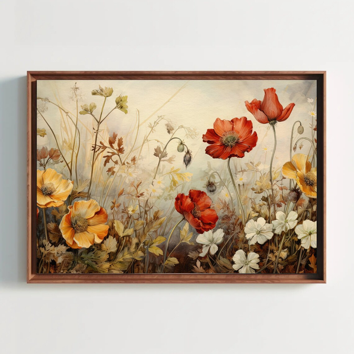 Vintage Wildflower Meadow Red Poppies Botanical Floral Wall Art - Image 4